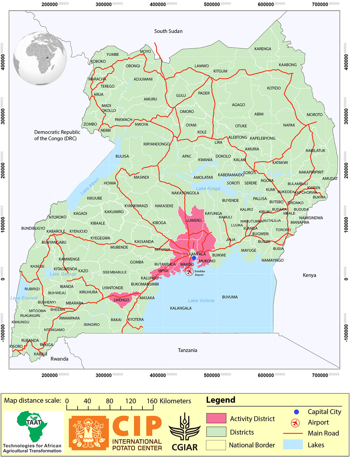 Map of Uganda showing Sweetpotato Silage study areas